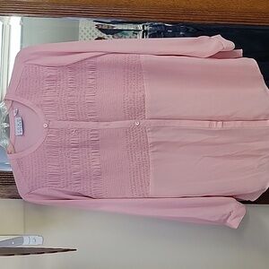 Joan Rivers Button Up Blouse Women’s Size Medium Pink Long Sleeve Top Semi Sheer